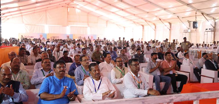 Gathering at the laying foundation stone of multiple development projects at Chandikhole, in Odisha on March 05, 2024.