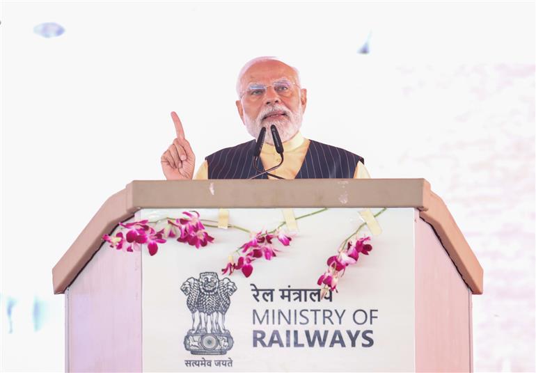 PM addressing at the laying foundation stone of multiple development projects at Bettiah, in Bihar on March 06, 2024.