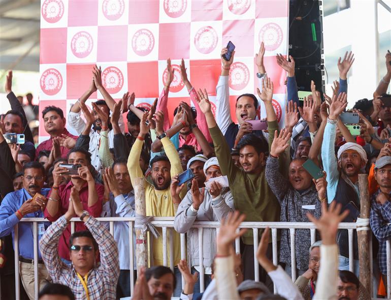 Gathering at the laying foundation stone of multiple development projects at Bettiah, in Bihar on March 06, 2024. PM addressing on the occasion.