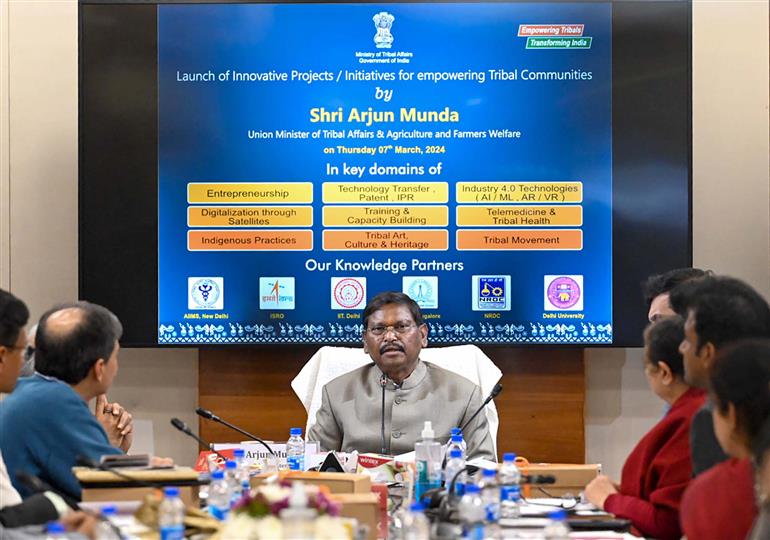 07 मार्च, 2024 को नई दिल्ली में कृषि क्षेत्र की चार प्रमुख पहलों के उद्घाटन अवसर पर केंद्रीय जनजातीय मामले और कृषि एवं किसान कल्याण मंत्री श्री अर्जुन मुंडा।