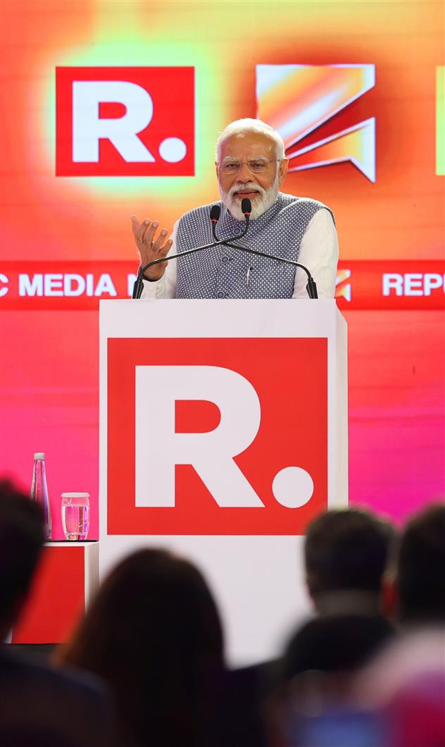 प्रधानमंत्री नरेन्द्र मोदी 07 मार्च, 2024 को नई दिल्ली में रिपब्लिक समिट 2024 को संबोधित करते हुए।