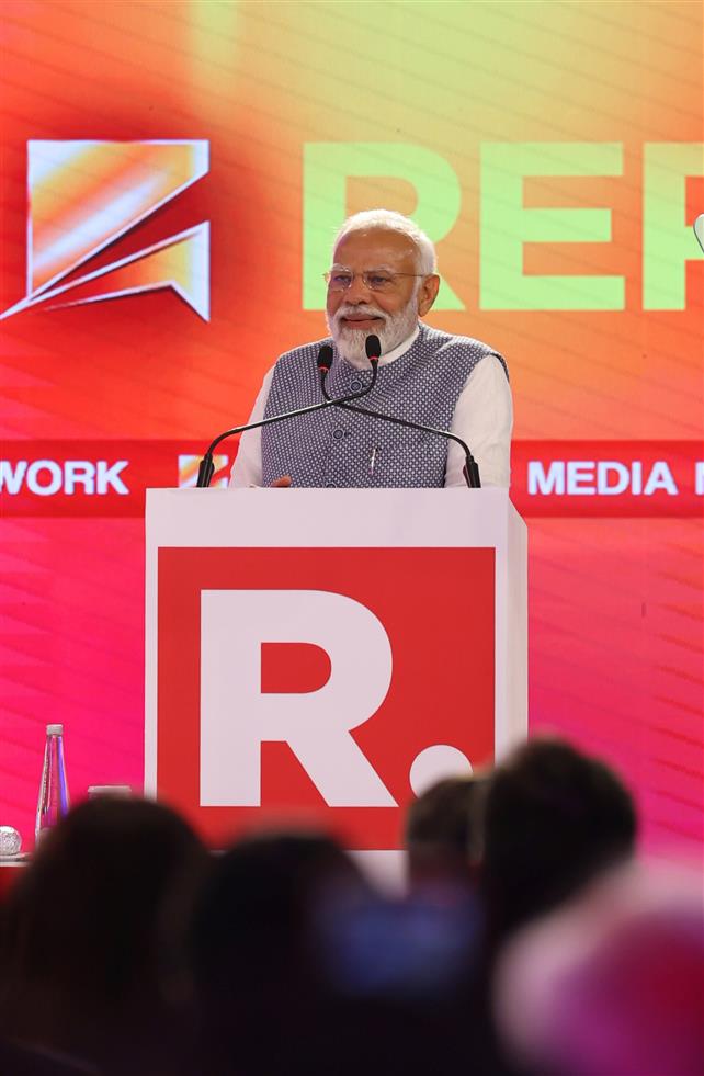 प्रधानमंत्री नरेन्द्र मोदी 07 मार्च, 2024 को नई दिल्ली में रिपब्लिक समिट 2024 को संबोधित करते हुए।