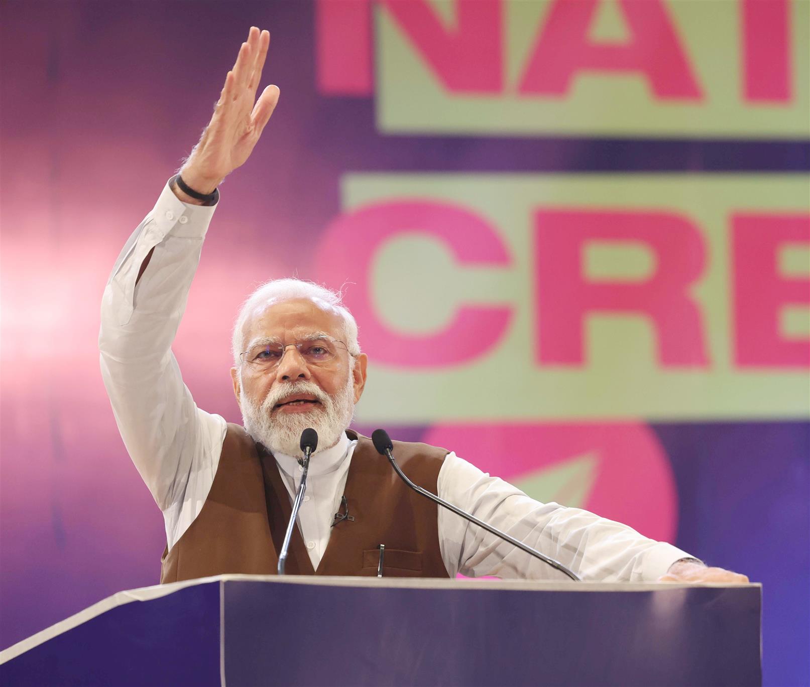 PM addressing at first ever National Creators Award ceremony in Bharat Mandapam, New Delhi on March 08, 2024.