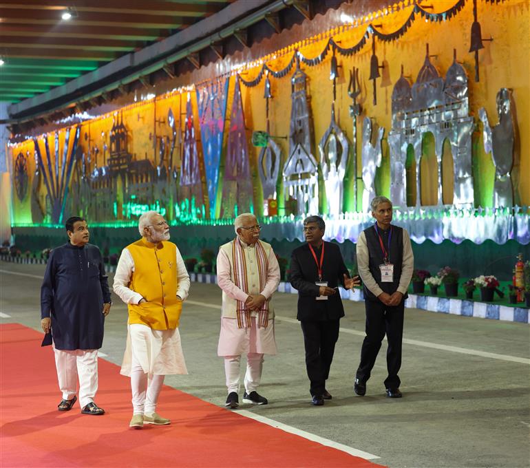 PM inspects the Dwarka Expressway, in Haryana on March 11, 2024.