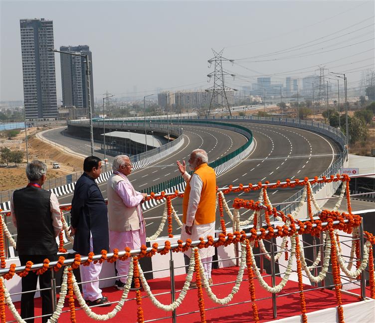 PM inspects the Dwarka Expressway, in Haryana on March 11, 2024.