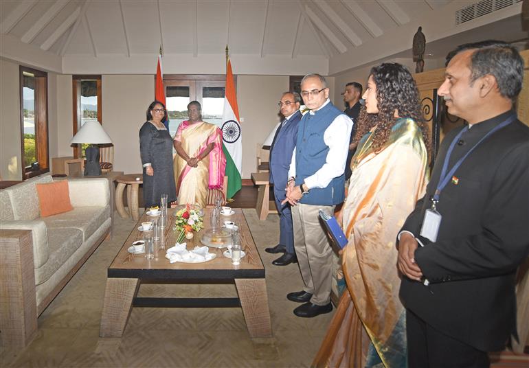 The President of India, Smt. Droupadi Murmu meeting with the chief justice of Mauritius, Mrs. Rehana Bibi Mungly-Gulbul, in Mauritius on March 12, 2024.