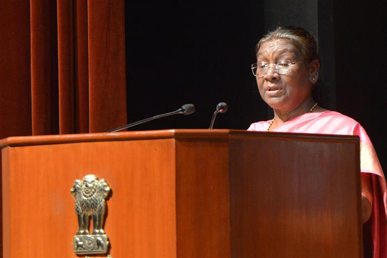 The President of India, Smt. Droupadi Murmu addresses on the program of call on by State civil services officers attending the 125th Induction Training Programme at Lal Bahadur Shastri National Academy of Administration (LBSNAA), Mussoorie at Rashtrapati Bhavan, in New Delhi on March 18, 2024.