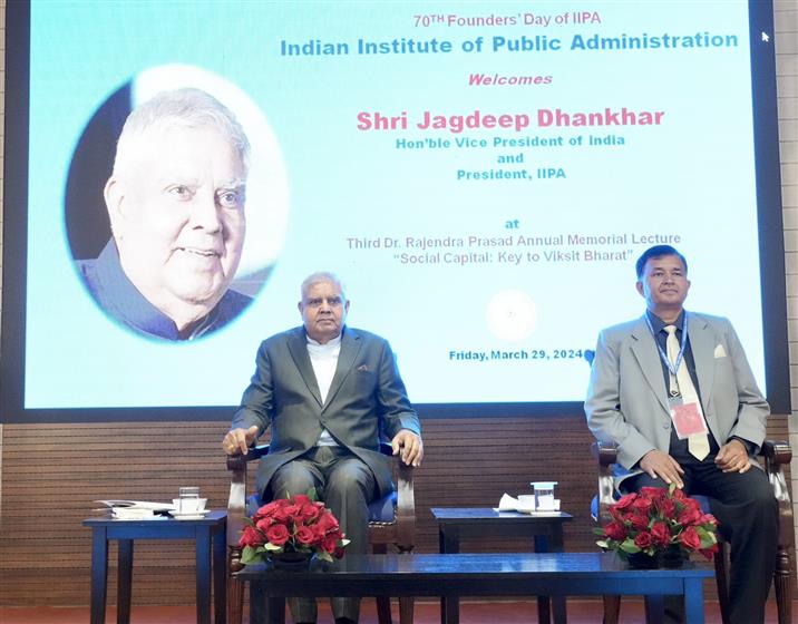 उपराष्ट्रपति और राज्यसभा के सभापति श्री जगदीप धनखड़ ने 29 मार्च, 2024 को नई दिल्ली में भारतीय लोक प्रशासन संस्थान (आईआईपीए) के 70वें स्थापना दिवस समारोह में शिरकत की।