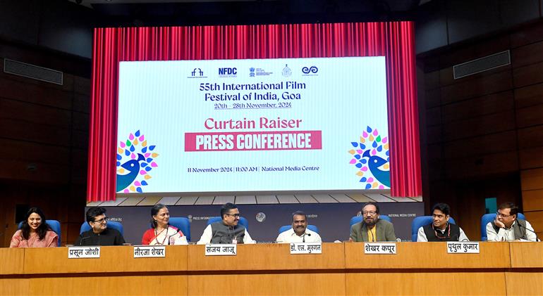 The Minister of State for Information and Broadcasting and Parliamentary Affairs, Dr. L. Murugan at the Curtain Raiser Press Conference on International Film Festival of India 2024 at National Media Centre, in New Delhi on November 11, 2024.