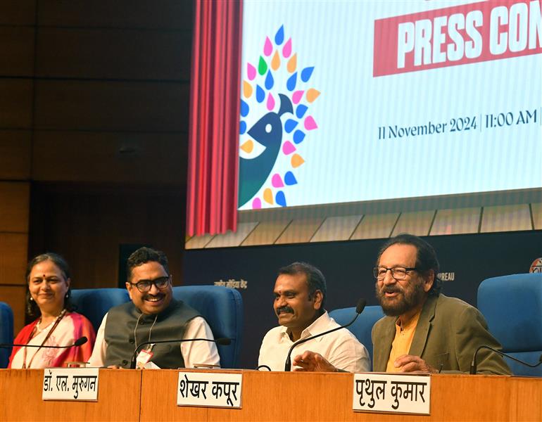 The Minister of State for Information and Broadcasting and Parliamentary Affairs, Dr. L. Murugan at the Curtain Raiser Press Conference on International Film Festival of India 2024 at National Media Centre, in New Delhi on November 11, 2024.