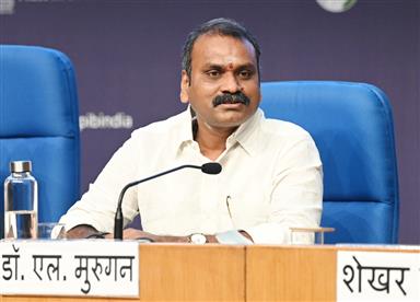The Minister of State for Information and Broadcasting and Parliamentary Affairs, Dr. L. Murugan interacting with media at the Curtain Raiser Press Conference on International Film Festival of India 2024 at National Media Centre, in New Delhi on November 11, 2024.
