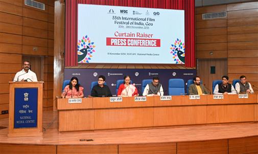 The Minister of State for Information and Broadcasting and Parliamentary Affairs, Dr. L. Murugan addressing at the Curtain Raiser Press Conference on International Film Festival of India 2024 at National Media Centre, in New Delhi on November 11, 2024.