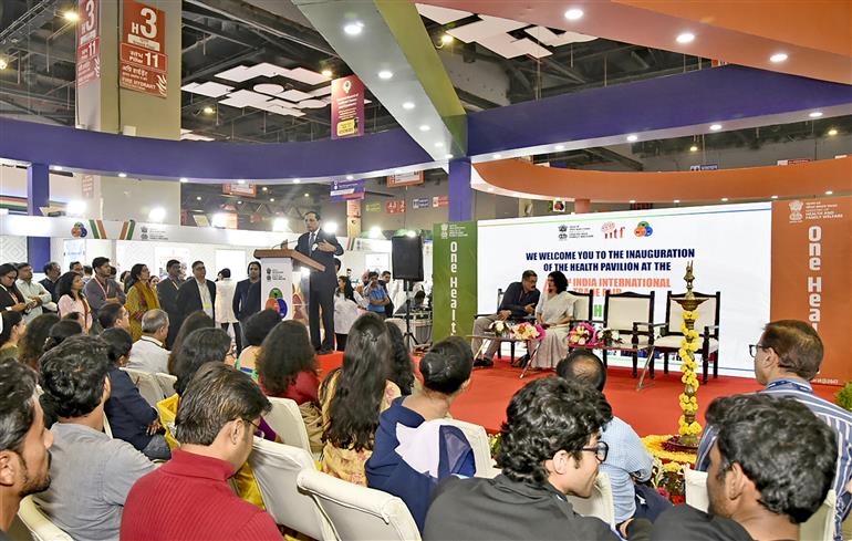 The Member (Health), NITI Aayog, Dr Vinod K. Paul addressing the gathering during the inauguration of Health Pavilion under Ministry of Health and Family Welfare at India International Trade Fair (IITF) – 2024 at Bharat Mandapam, in New Delhi on November 14, 2024.