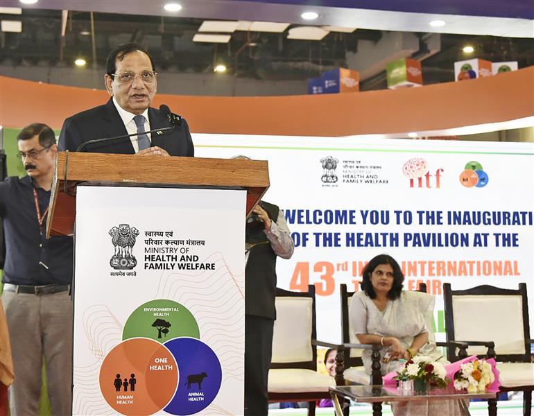 The Member (Health), NITI Aayog, Dr Vinod K. Paul addressing the gathering during the inauguration of Health Pavilion under Ministry of Health and Family Welfare at India International Trade Fair (IITF) – 2024 at Bharat Mandapam, in New Delhi on November 14, 2024.
