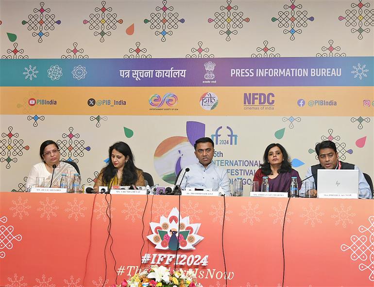 The Chief Minister of Goa, Shri Pramod Sawant holds a press briefing regarding 55th International Film Festival of India (IFFI), in Goa on November 18, 2024.