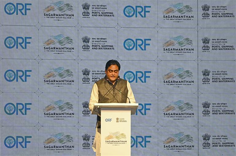 The Minister of State for Ports, Shipping and Waterways, Shri Shantanu Thakur addressing at the Sagarmanthan - The Great Oceans Dialogue event, in New Delhi on November 18, 2024.
