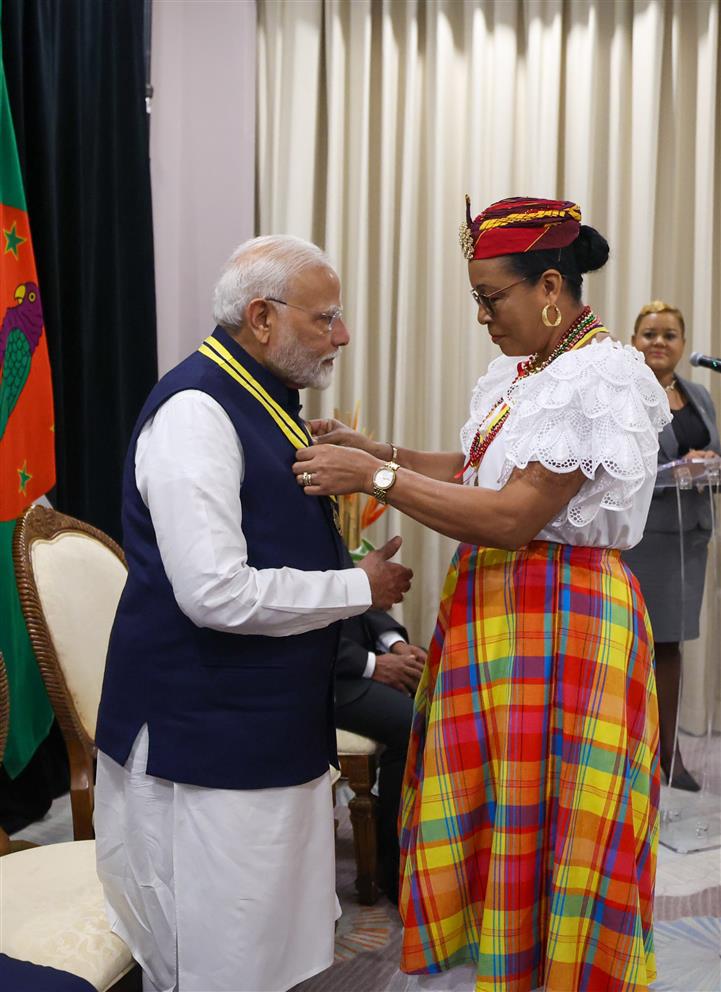 PM receives Commonwealth of Dominica’s highest National Award – “Dominica Award of Honour” at Georgetown, in Guyana on November 20, 2024.