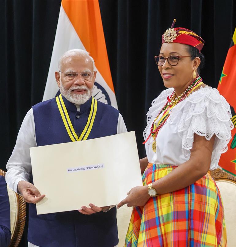 PM receives Commonwealth of Dominica’s highest National Award – “Dominica Award of Honour” at Georgetown, in Guyana on November 20, 2024.