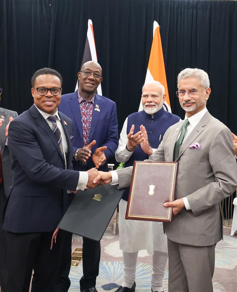 PM in a bilateral meeting with the Prime Minister of Trinidad & Tobago, Mr. Keith Rowley at Georgetown, in Guyana on November 20, 2024.