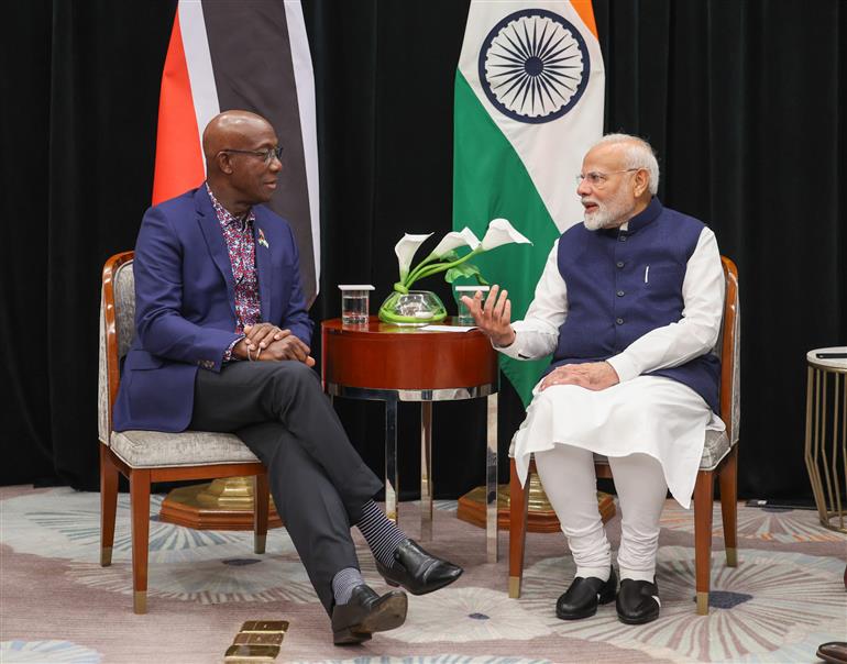 PM in a bilateral meeting with the Prime Minister of Trinidad & Tobago, Mr. Keith Rowley at Georgetown, in Guyana on November 20, 2024.