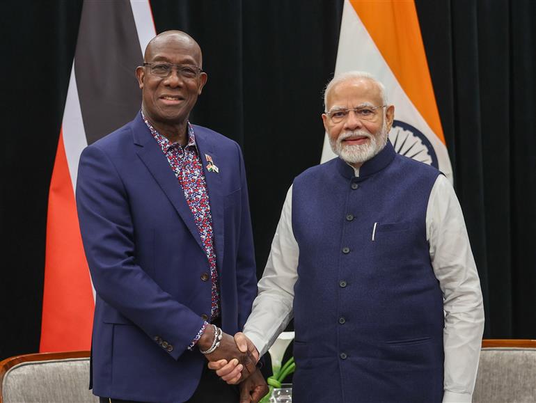 PM in a bilateral meeting with the Prime Minister of Trinidad & Tobago, Mr. Keith Rowley at Georgetown, in Guyana on November 20, 2024.