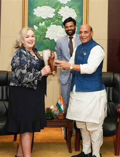 The Union Minister for Defence, Shri Rajnath Singh meets the Defence Minister of New Zealand, Ms Judith Collins on the sidelines of 11th ASEAN Defence Ministers’ Meeting (ADMM)-Plus at Vientiane, in Lao PDR on November 21, 2024.