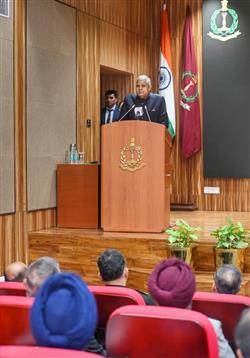 The Vice President of India, Shri Jagdeep Dhankhar addressing the participants of the 64th National Defence College (NDC) course on the topic ‘India’s Core Values, Interests and Objectives’ in New Delhi on November 21, 2024.