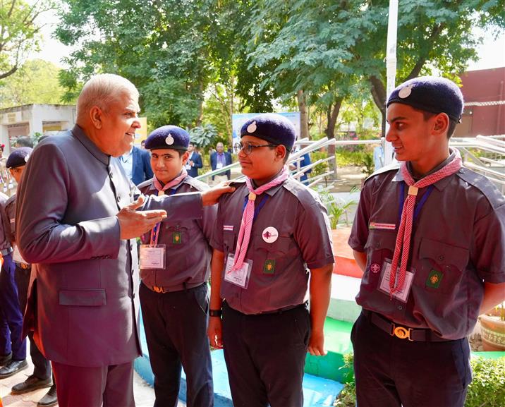 The Vice President of India, Shri Jagdeep Dhankhar at World Children’s Day celebrations at PM SHRI Jawahar Navodaya Vidyalaya (JNV) at Kajra, in Jhunjhunu, Rajasthan on November 20, 2024.