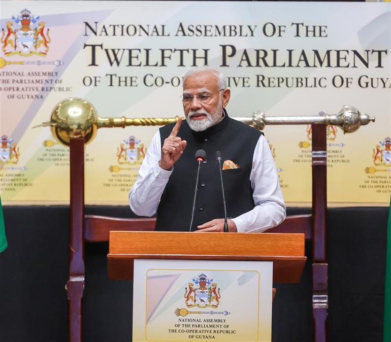 PM addressing the Special Session of the Parliament of Guyana at Georgetown, in Guyana on November 21, 2024.