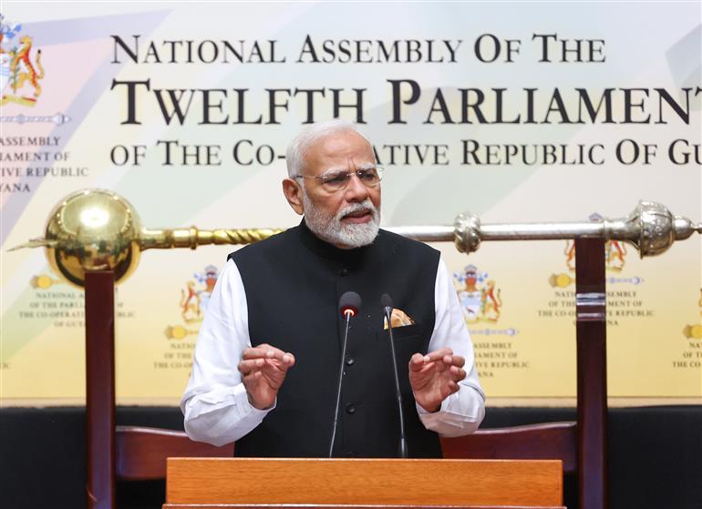 PM addressing the Special Session of the Parliament of Guyana at Georgetown, in Guyana on November 21, 2024.