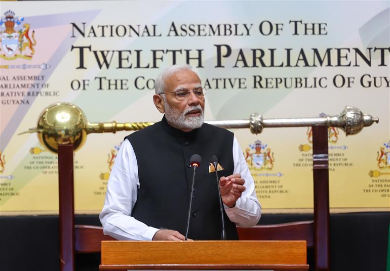 PM addressing the Special Session of the Parliament of Guyana at Georgetown, in Guyana on November 21, 2024.