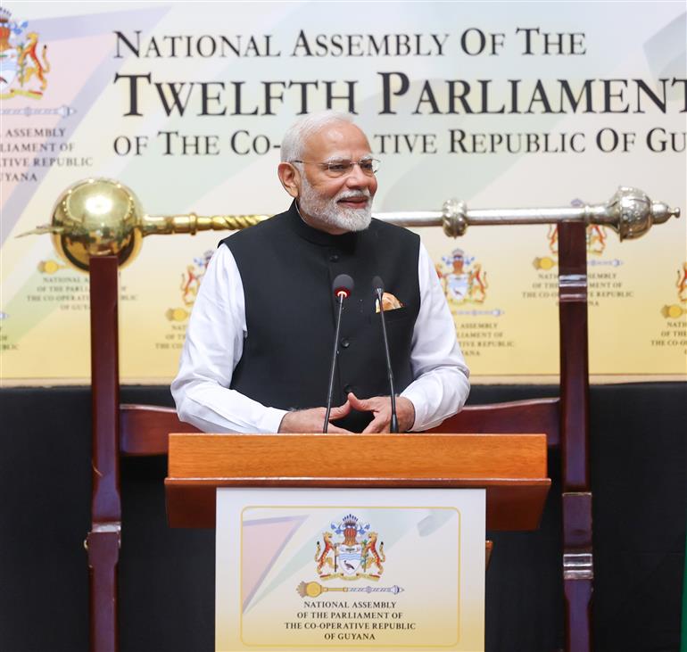 PM addressing the Special Session of the Parliament of Guyana at Georgetown, in Guyana on November 21, 2024.