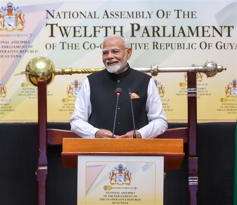 PM addressing the Special Session of the Parliament of Guyana at Georgetown, in Guyana on November 21, 2024.