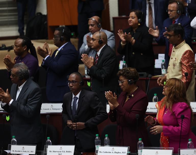 Gathering at the Special Session of the Parliament of Guyana at Georgetown, in Guyana on November 21, 2024. PM addressing on the occasion.