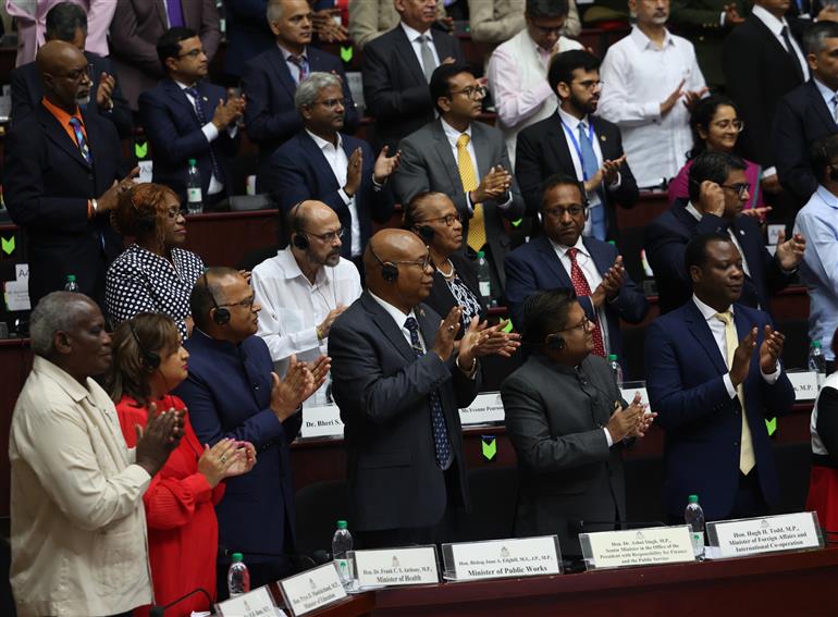 Gathering at the Special Session of the Parliament of Guyana at Georgetown, in Guyana on November 21, 2024. PM addressing on the occasion.