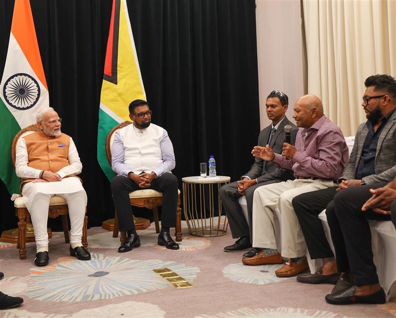 PM interaction with prominent cricketers of Guyana and the Caribbean region at Georgetown, in Guyana on November 21, 2024.