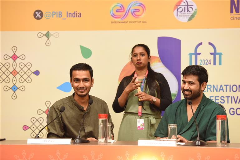 Cast and crew of ‘Sunflowers Were the First Ones to Know.’ interacting with the Media at 55th IFFI, in Goa on November 22, 2024.
