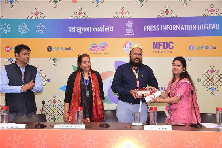Press Conference Accessibility at 55th IFFI with panelists Shri Taha I. Haaziq Secretary, State Commission, PwD, Goa, Ms Vandana Boolchand, Head, Svayam, Shri Prithul Kumar, Joint Secretary Broadcasting, Ministry of Information and Broadcasting and Managing Director, NFDC, in Goa on November 22, 2024.