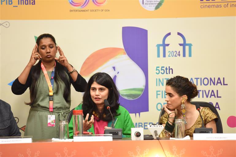 Smt. Arati Kadav, Director of the film ‘Mrs.’ addresses the Media at 55th IFFI, in Goa on November 22, 2024.