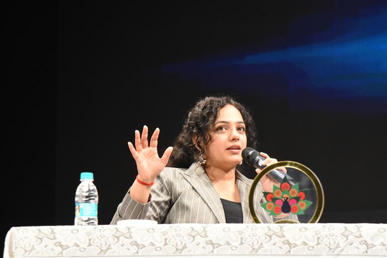 Ms. Nithya Menen during Masterclass on ‘Character and Actor: The Power of Nuance/ Mastering the Unseen’ at 55 IFFI, in Goa on November 21, 2024.