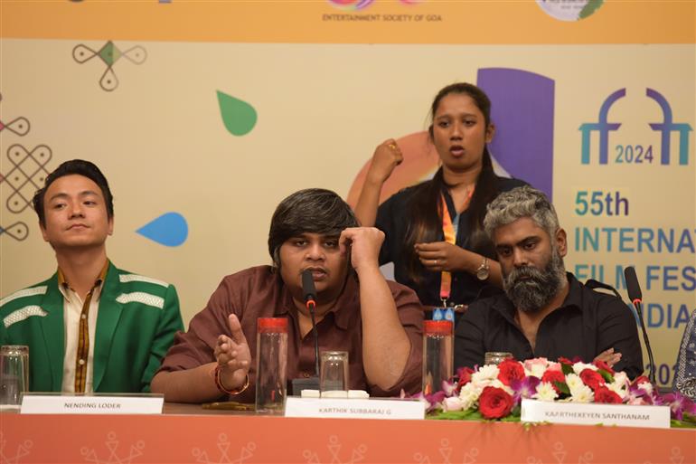 Director, Karthik Subbaraj G Answers Question Of Media at 55 IFFI, in Goa on November 23, 2024.