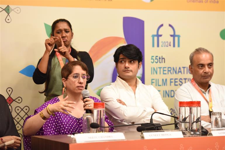 Smt Neetu Chandra, Actor addressing the Media on Doordarshan’s new WAVES OTT content at 55th IFFI, in Goa on November 23, 2024.