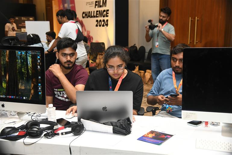 Scenes from 48 Hour Filmmaking Challenge under way at day - 3 at 55th IFFI, in Goa on November 23, 2024.