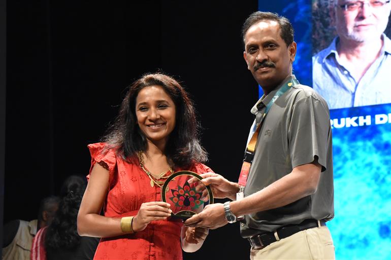 Tannishtha Chatterjee with NFDC, GM at 55th IFFI, in Goa on November 23, 2024.