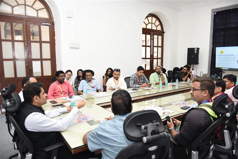 Shri. Prithul Kumar, Managing Director – NFDC, Joint Secretary (Broadcasting-II), Ministry of Information and Broadcasting interacts with Media Delegation on Various Aspects of Film Bazaar at 55th IFFI, in Goa on November 23, 2024.