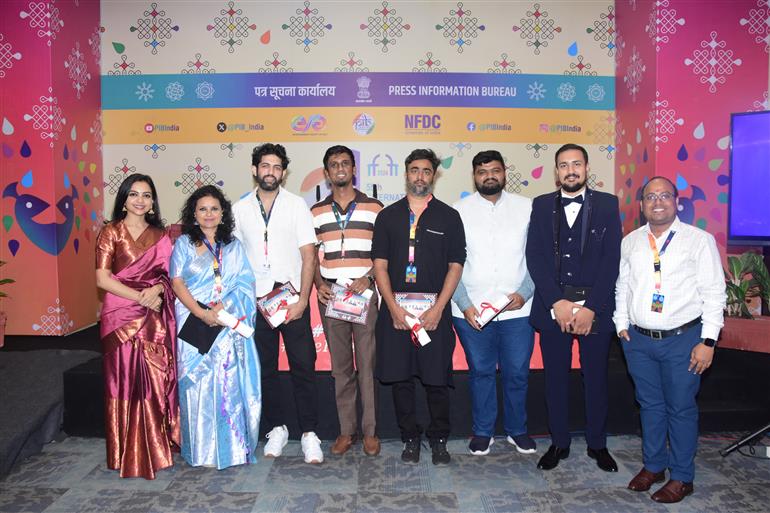 Cast and crew of movies Karkhanu, Google Matrimony & Rador Pakhi at Press Conference at 55th IFFI, in Goa on November 23, 2024.