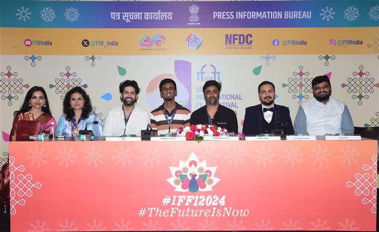 Cast and crew of movies Karkhanu, Google Matrimony & Rador Pakhi at Press Conference at 55th IFFI, in Goa on November 23, 2024.