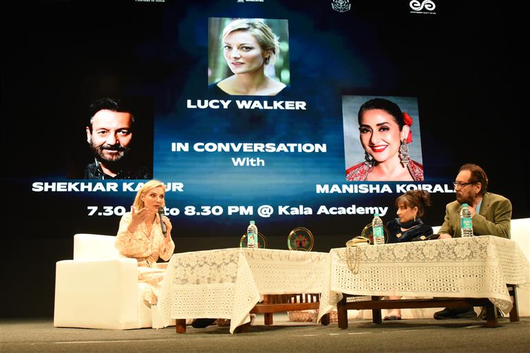 Lucy Walker in Conversation with Shekhar Kapoor and Manisha Koirala at 55th IFFI, in Goa on November 23, 2024.