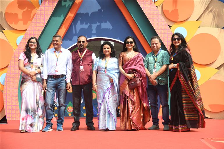 Cast and Crew from ‘Rador Pakhi’, Dr. Bobby Sarma Baruah (Director), Basanta Kumar Baruah (Producer), Sulakhyana Baruah (Actor), Ratul Deka (Film Editor) and Sumon Dowerah (Crew) at 55th IFFI, in Goa on November 23, 2024.