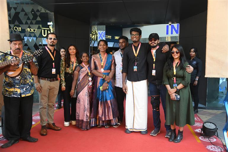 Smt. Valli P (Primary Cast), Srija P (Primary Cast), Shri Shiva Krish (Director) and others from the Documentary Film ‘Amma’s Pride’ attended the Red Carpet at 55th IFFI, in Goa on November 24, 2024.